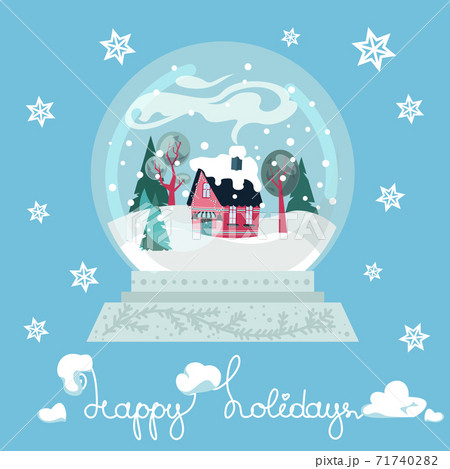 Cosy House in Crystall Ball on Blue Background Cosy House in Crystall Ball on Blue Background 71740282
