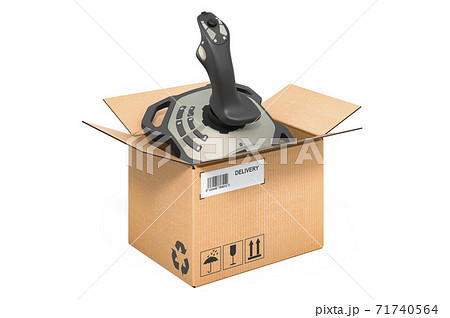 Joystick inside cardboard box, delivery concept. 3D rendering 71740564