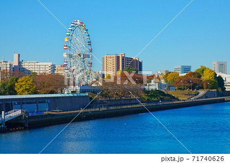 あらかわ遊園の新観覧車と青空 紅葉 あらかわ遊園の新観覧車と青空 紅葉 71740626