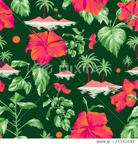 Summer island and floral pattern Summer island and floral pattern 71741043