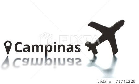 Campinas text, geotag and airplane silhouette, air transport concept 71741229