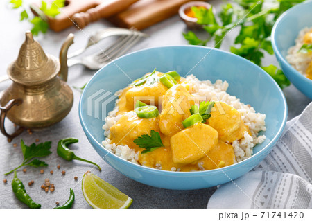 Indian chicken tikka masala curry with rice Indian chicken tikka masala curry with rice 71741420