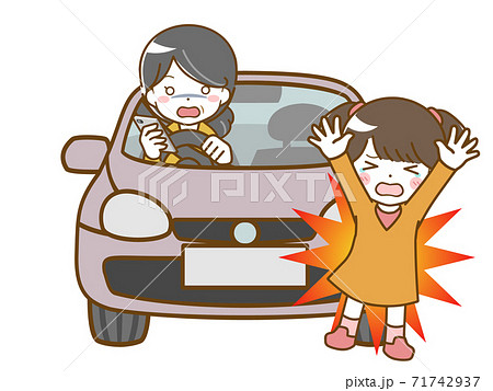 運転中によそ見して女児にぶつかる中年女性のイラスト素材