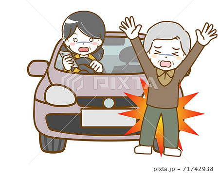 運転中によそ見して老年男性にぶつかる中年女性のイラスト素材