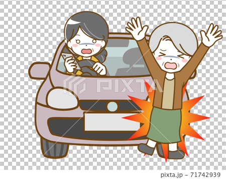 運転中によそ見して老年女性にぶつかる中年女性のイラスト素材