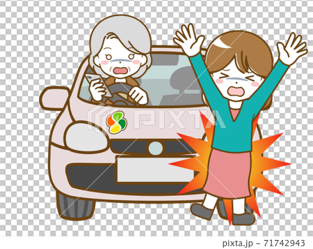 運転中によそ見して女性にぶつかる老年女性のイラスト素材