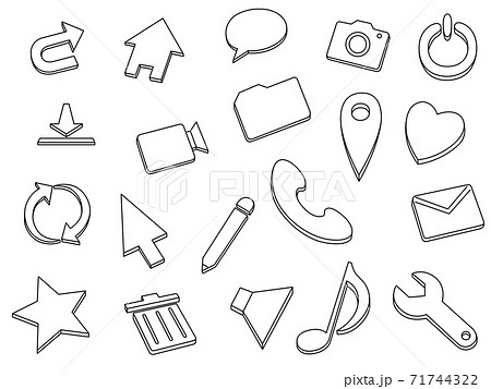 ボタン　アイコン　ホーム　SNS　ペン　ゴミ箱　ファイル　メール　カメラ　電話　更新　電源　DL等 71744322