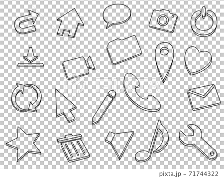 ボタン　アイコン　ホーム　SNS　ペン　ゴミ箱　ファイル　メール　カメラ　電話　更新　電源　DL等 71744322