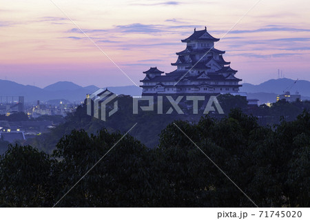 夜明けの姫路城 兵庫県姫路市男山配水池公園にて 夜明けの姫路城 兵庫県姫路市男山配水池公園にて 71745020