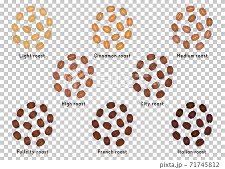 コーヒー豆のいろんな焙煎イラストのイラスト素材