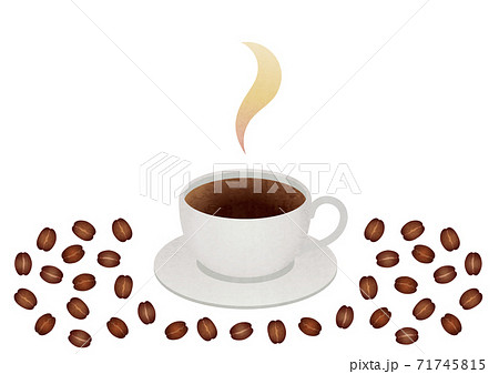 コーヒー豆とコーヒーカップの素材イラストのイラスト素材