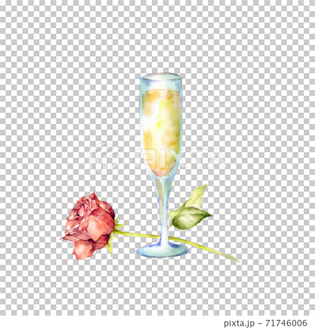 薔薇とシャンパングラス　水彩画 71746006