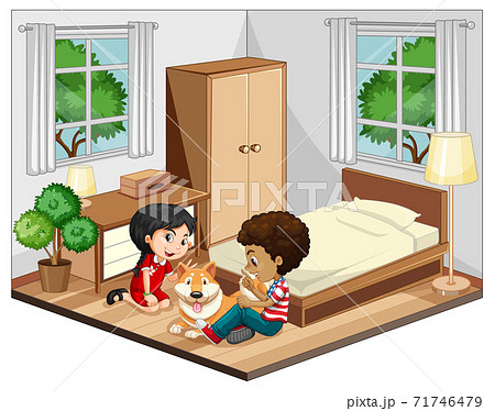 Kids in the bedroom scene on white background Kids in the bedroom scene on white background 71746479