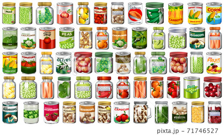 Set of different canned food and food in jars isolated 71746527