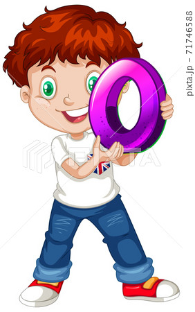 Cute boy with red hair holding math number zero 71746588