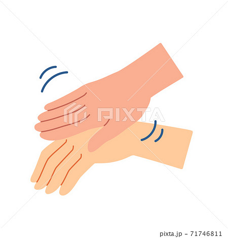 消毒液を使った手指消毒の手順　アルコール消毒　4.手の甲を手の平で擦る（両手） 71746811