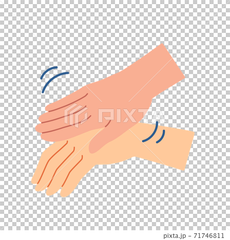 消毒液を使った手指消毒の手順　アルコール消毒　4.手の甲を手の平で擦る（両手） 71746811