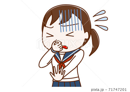臭くて鼻をつまむ女子学生のイラスト素材