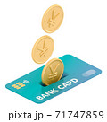 The yen and yuan coins droping into credit card. 71747859