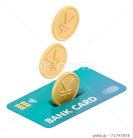 The yen and yuan coins droping into credit card. 71747859