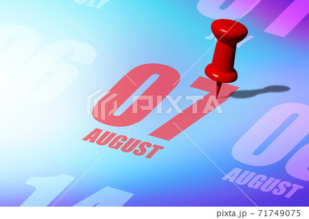 august 7th. Day 7 of month, Red date written and pinned on a calendar to remind you an important event or possibility. summer month, day of the year concept 71749075