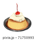 リアルタッチの生クリームとチェリーが乗ったレトロなプリンのイラスト 71750993