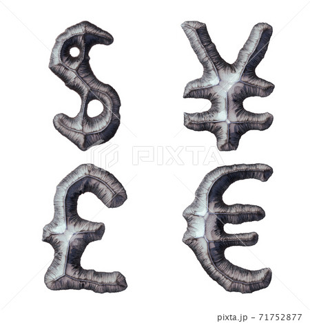 Set of symbols dollar, yen, lira, euro made of forged metal isolated on white background. 3d Set of symbols dollar, yen, lira, euro made of forged metal isolated on white background. 3d 71752877