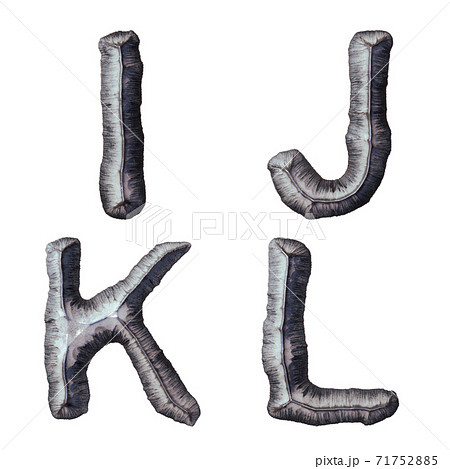 Set of capital letters I, J, K, L made of forged metal isolated on white background. 3d 71752885