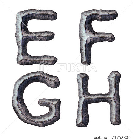 Set of capital letters E, F, G, H made of forged metal isolated on white background. 3d 71752886