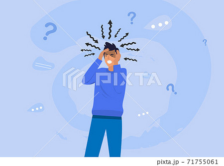 Men frustrated with nervous problems feel anxious and confused thoughts, vector flat illustration 71755061