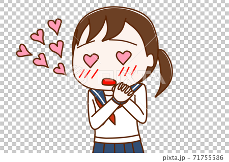 ハートの目になってうっとりしている女子学生のイラスト素材