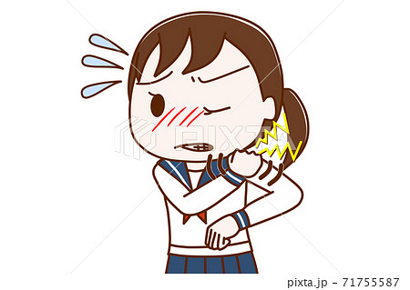 肩こりがひどくて辛い女子学生のイラスト素材