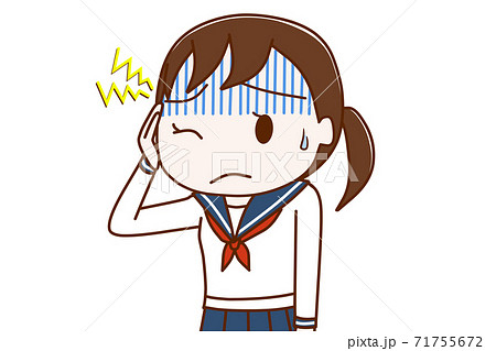 ズキズキと頭痛がひどい女子学生のイラスト素材