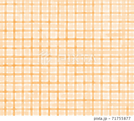 アナログ水彩手描きチェック柄オレンジ色のイラスト素材