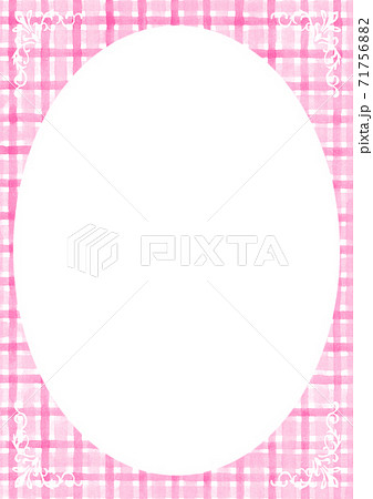 アナログ水彩手描きチェック柄ぼかし丸窓ピンク 71756882
