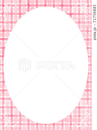 アナログ水彩手描きチェック柄ぼかし丸窓ピンク 71756885