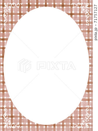 アナログ水彩手描きチェック柄ぼかし丸窓茶色 71757127