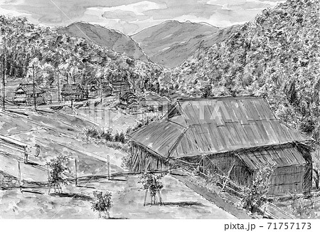 田舎の風景のイラスト素材