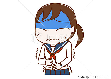お腹が痛くて真っ青になっている女子学生 71759208