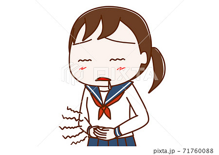 お腹がグーグー減って力が出ない女子学生のイラスト素材