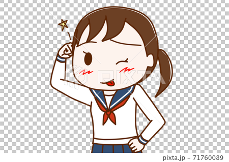 失敗してテヘっとペロリ舌を出してごまかす女子学生のイラスト素材