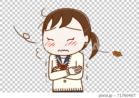 一名女學生在寒冷的北風中顫抖 71760407