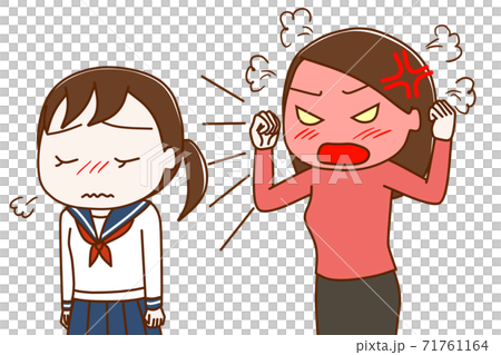 プンプン怒っている女性と説教を嫌がる女子学生 プンプン怒っている女性と説教を嫌がる女子学生 71761164