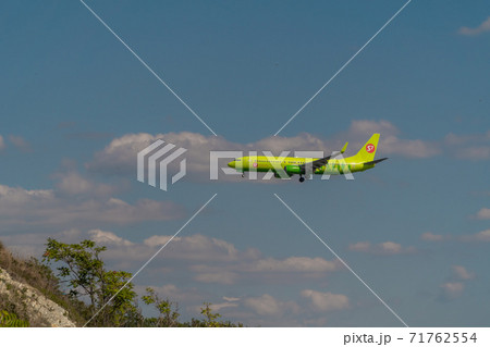 Russia. Krasnodar region. A passenger plane comes in to land from the Black sea at the airport in Gelendzhik. 71762554