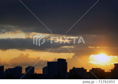Sunrise at the city. Silhouette of buildings. 71762955