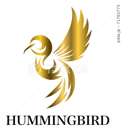 Golden Vector illustration on a white background of flying hummingbird. Suitable for making logos.	 71763773