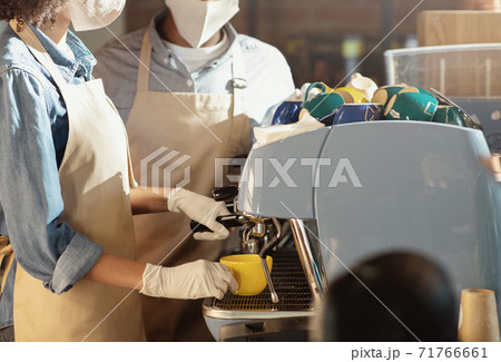 Barista work and making coffee during new normal and covid-19 pandemic Barista work and making coffee during new normal and covid-19 pandemic 71766661