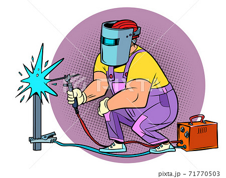 Welder. Worker welds the material. Construction and renovation Welder. Worker welds the material. Construction and renovation 71770503