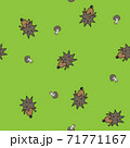 Vector illustration, hedgehog on a green background, top view, geometric seamless pattern 71771167