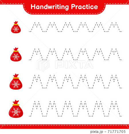 Handwriting practice. Tracing lines of Santa Claus Bag. Educational children game, printable worksheet, vector illustration Handwriting practice. Tracing lines of Santa Claus Bag. Educational children game, printable worksheet, vector illustration 71771705